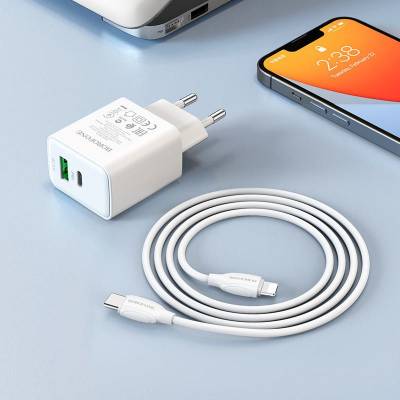 Швидка зарядка 20W Borofone BA67A PD20W+QC3.0 + Type-C + Lightning (Белый) Швидка зарядка 20W Borofone BA67A PD20W+QC3.0 + Type-C + Lightning (Белый)