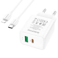 Швидка зарядка 20W Borofone BA67A PD20W+QC3.0 + Type-C + Lightning (Белый) Швидка зарядка 20W Borofone BA67A PD20W+QC3.0 + Type-C + Lightning (Белый)
