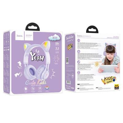 Наушники детские Bluetooth Hoco W39 Cat ear kids BT headphones Purple Наушники детские Bluetooth Hoco W39 Cat ear kids BT headphones Purple