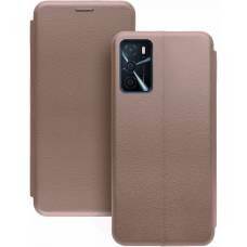 Чехол книжка кожаный Oppo A16	 (Розовое золото)