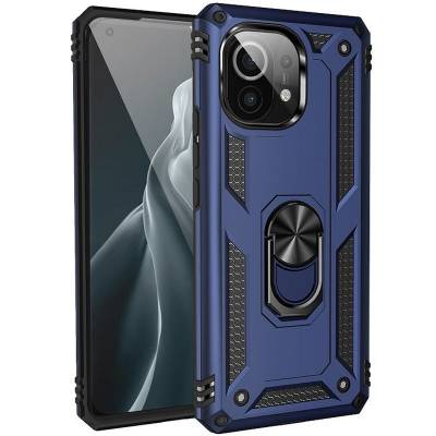 Чехол ударопрочный Serge Ring с магнитным держателем Xiaomi Mi 11 Lite (Синий)