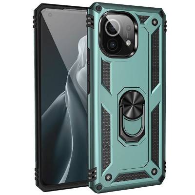 Чехол ударопрочный Serge Ring с магнитным держателем Xiaomi Mi 11 Lite (Зеленый)