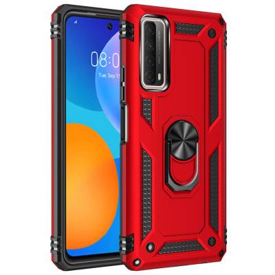 Чехол ударопрочный Serge Ring с магнитным держателем Huawei P Smart 2021 (Красный)