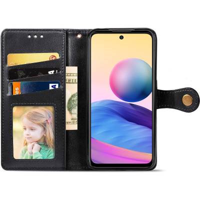 Чохол книжка Clasp Button Xiaomi Redmi 10 шкіряний (Чорний) Чохол книжка Clasp Button Xiaomi Redmi 10 шкіряний (Чорний)
