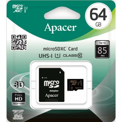 Карта пам'яті MicroSDHC Apacer 64Gb Class 10 R85 MB/s (SD-адаптер) Карта пам'яті MicroSDHC Apacer 64Gb Class 10 R85 MB/s (SD-адаптер)