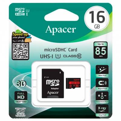 Карта пам'яті MicroSDHC Apacer 16Gb Class 10 R85 MB/s (SD-адаптер) Карта пам'яті MicroSDHC Apacer 16Gb Class 10 R85 MB/s (SD-адаптер)