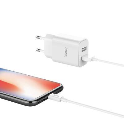 Зарядний пристрій HOCO C62A (2USB/2.1A) + USB - Lightning Зарядний пристрій HOCO C62A (2USB/2.1A) + USB - Lightning