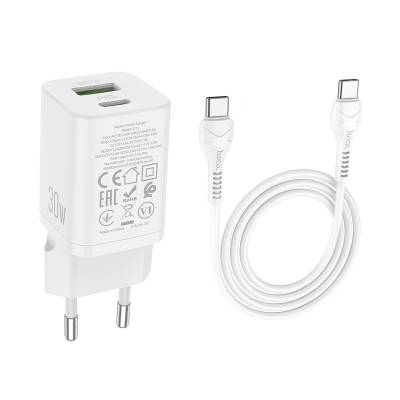 Сетевое зарядное устройство HOCO N13 PD30W+ QC3.0 (1USB/1Type-C/3A) + Type-C - Type-C Сетевое зарядное устройство HOCO N13 PD30W+ QC3.0 (1USB/1Type-C/3A) + Type-C - Type-C