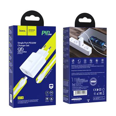 Сетевое зарядное устройство HOCO N14 PD (1Type-C/20W) + Type-C - Lightning Сетевое зарядное устройство HOCO N14 PD (1Type-C/20W) + Type-C - Lightning
