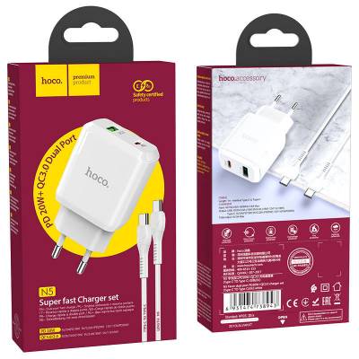 СЗУ HOCO N5 PD 20W+ QC3.0 (1USB/1Type-C/3A) + Type-C - Type-C СЗУ HOCO N5 PD 20W+ QC3.0 (1USB/1Type-C/3A) + Type-C - Type-C