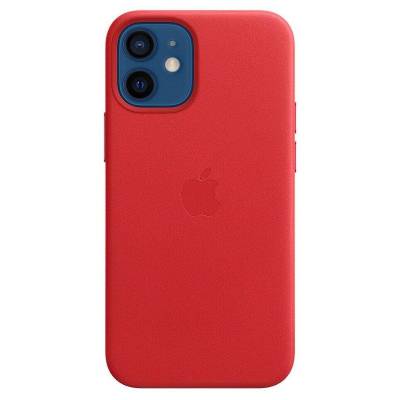 Кожаный чехол Leather Case (AAA) with MagSafe для Apple iPhone 12 (Red)