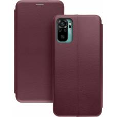 Чехол книжка кожаный Xiaomi Redmi Note 10S (Бордовый)