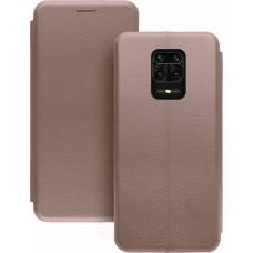Чехол книжка кожаный Xiaomi Redmi Note 9S / Note 9 Pro / Note 9 Pro Max (Розовое золото)